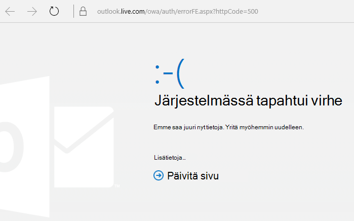 Outlook.com Virhekoodi 500