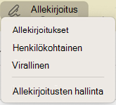Outlook for Mac Allekirjoitus-vaihtoehto viestissä