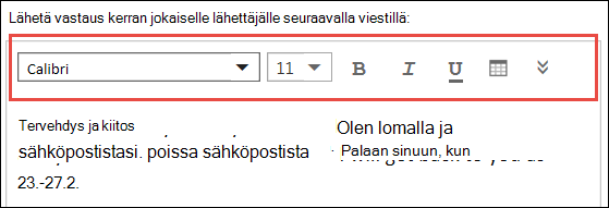Outlookin verkkoversio, automaattinen vastausviesti