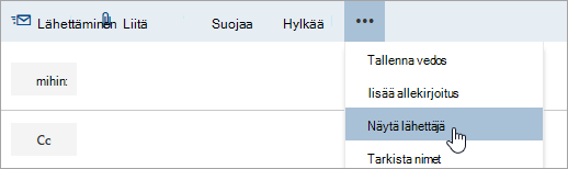 Näyttökuva Näytä lähettäjä -vaihtoehdosta.
