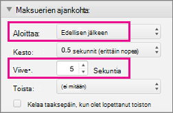Saat luetelmakohdat näkyviin automaattisesti asettamalla ajan Edellisen jälkeen -kohtaan ja määrittämällä viiveen