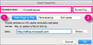 Office for Macin hyperlinkkivalintaikkuna