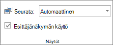 Diaesitys-välilehden Näytöt-ryhmä