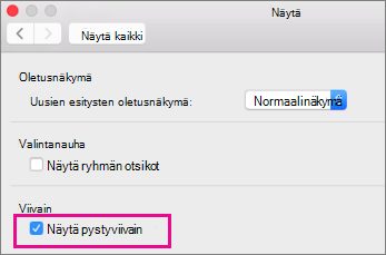 Näytä pystysuora viivain -ruutu