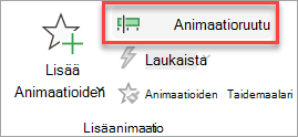 Animaatioruudun vaihtopainikkeen sijainti Animaatiot-välilehdessä.