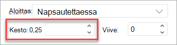 Kesto-kenttä, kun animaatiota PowerPointin verkkoversio.