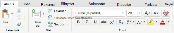 Office 365 tilaajille PowerPoint for Mac 2016 -valintanauhan Aloitus-välilehdessä on nyt Tekstin korostusväri -painike