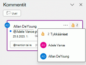 Anna Tykkää-komento kommentille ja katso, kuka muu on pitänyt siitä.