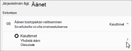 Kaiuttimien valitseminen ääniasetuksissa.