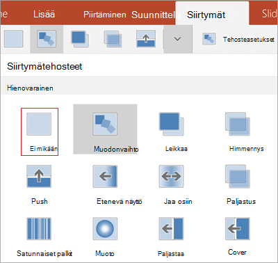 Siirtymien poistaminen