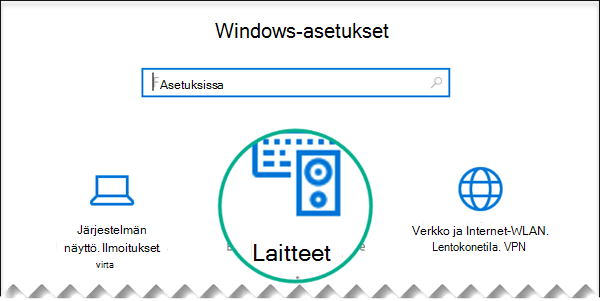 Windowsin asetukset-valintaikkunan Valitse laitteet -toiminto
