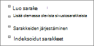 Lisää aiemmin luoduista sivustosarakkeista -linkki Asetukset-sivulla