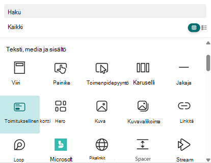Toimituksellisen kortin lisääminen sivulle