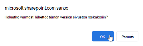 Poista tiedostoversion vahvistusvalintaikkuna