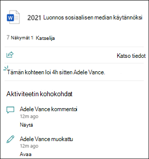 Tiedostokortin toimintojen kohokohdat
