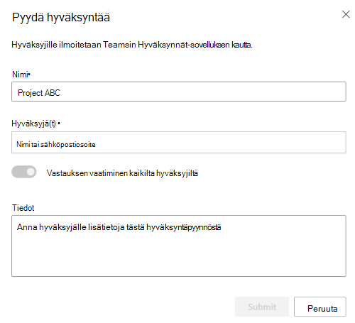 Näyttökuva, jossa näkyy Pyydä hyväksyntää -valintaikkuna.