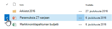 Valitse tiedosto napsauttamalla valintamerkkiä nimen vasemmalla puolella