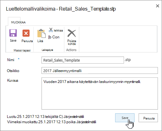 Luettelomallien ominaisuuksien muokkaaminen