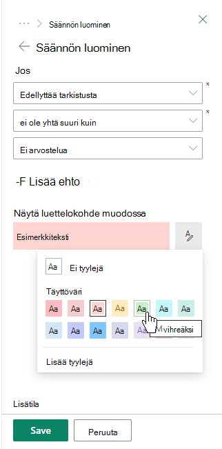 Luo sääntö sarakkeen muotoilua varten.
