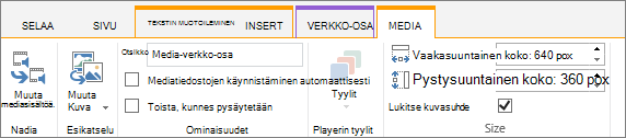 Muokkausvalintanauhan Media-välilehti