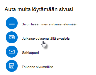 Ylennä-paneeli, jossa näkyy Julkaise uutisena tällä sivustolla