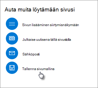 Ylennä-paneeli, jossa näkyy Tallenna sivumallina