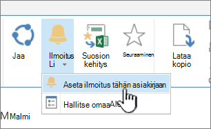 Tiedostot-välilehti ja Määritä tätä asiakirjaa koskeva ilmoitus korostettuna