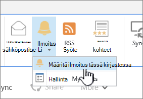 Kirjasto-välilehti, jossa Määritä tätä kirjastoa koskeva ilmoitus on korostettuna