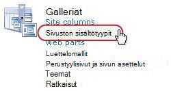 Sivuston sisältötyypin linkki valikoimasivulla