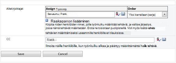 Liittämislomakkeen toinen sivu