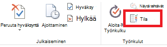 Valintanauha ja hyväksyntätilan painike