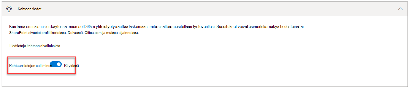 näyttökuva kohteen älykkyyden käytöstä poistamisesta