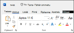 Word-tallennuksen tila puuttuu otsikkoriviltä