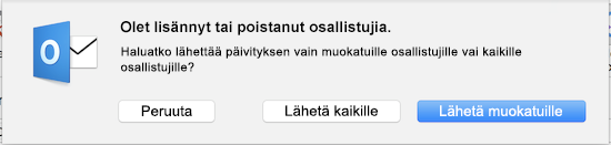 Olet lisännyt tai poistanut osallistujia.