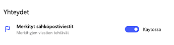 Merkityt sähköpostit -yhteys otetaan käyttöön To Do -sovelluksen asetuksissa