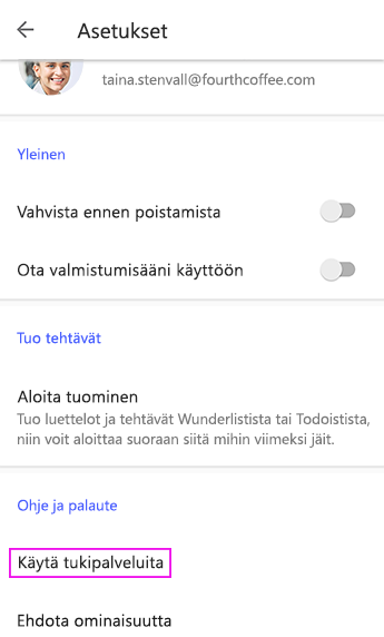 Napauta Käytä tukipalveluita