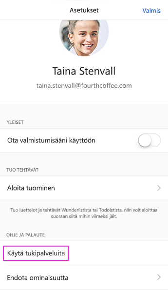 Napauta Käytä tukipalveluita