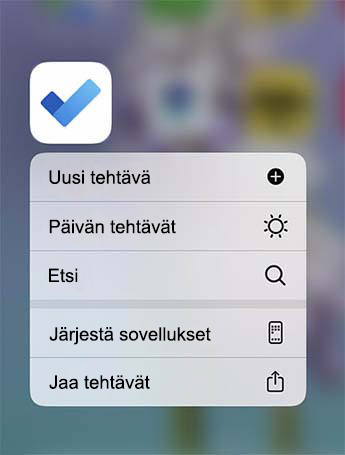 To Do -pikatoimintovalikko on avoinna, ja voit lisätä Uuden tehtävän, lisätä sen Päivän tehtävät - tai Etsi tehtävä -vaihtoehtoon.