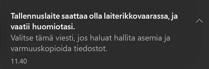 Kriittinen ilmoitusviesti