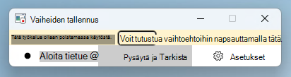 Näyttökuva Windows 11 vaiheiden tallennussovelluksesta (PSR), jossa näkyy käytöstä poistopalkki.