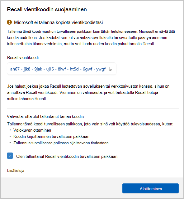 Näyttökuva peruutuksen vientikoodista