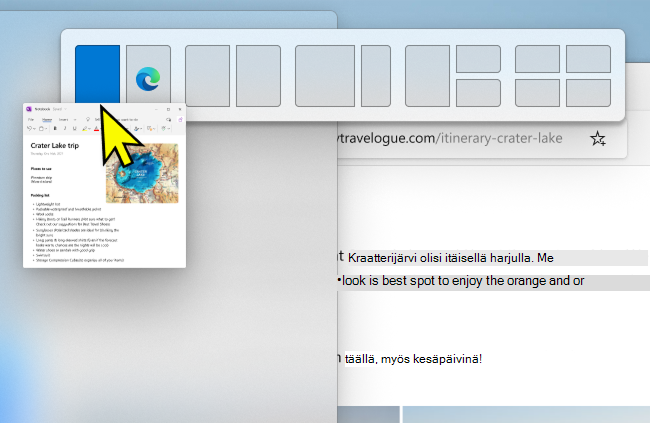 Näyttökuva Kohdistusavustajan kehotuksesta valita asettelu.