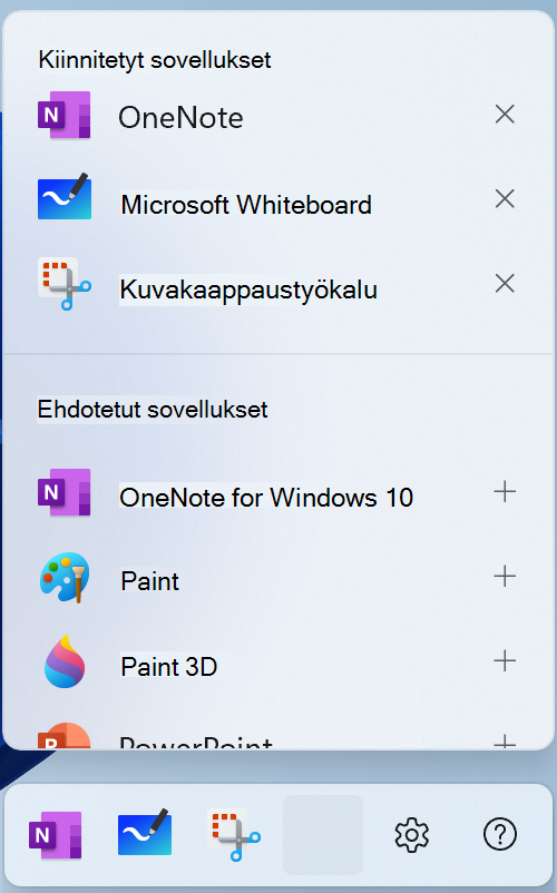 Näyttökuva kynän muokkausvalikosta Windows 11.
