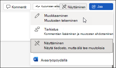 Siirtyminen tarkastelemisesta muokkausnäkymään Word verkkoversiossa
