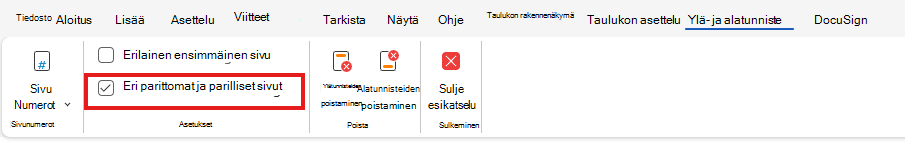 H&F Eri parilliset ja parilliset sivut