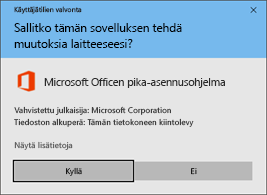 Suorita kehote napsauttamalla