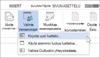 Kirjoita uusi luettelo -komento