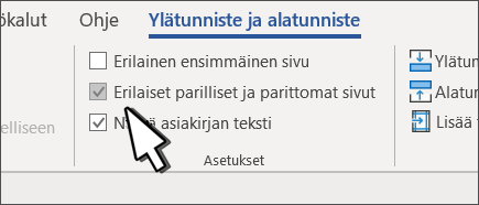 Pariton/parillinen-painike on valittu ylätunnisteen valintanauhassa