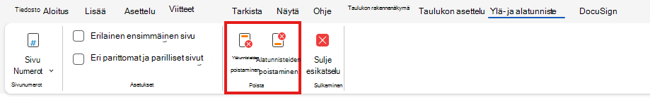 Ylä- tai alatunnisteen poistaminen verkosta