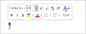 Fonttikoon vaihtaminen kokoon 1